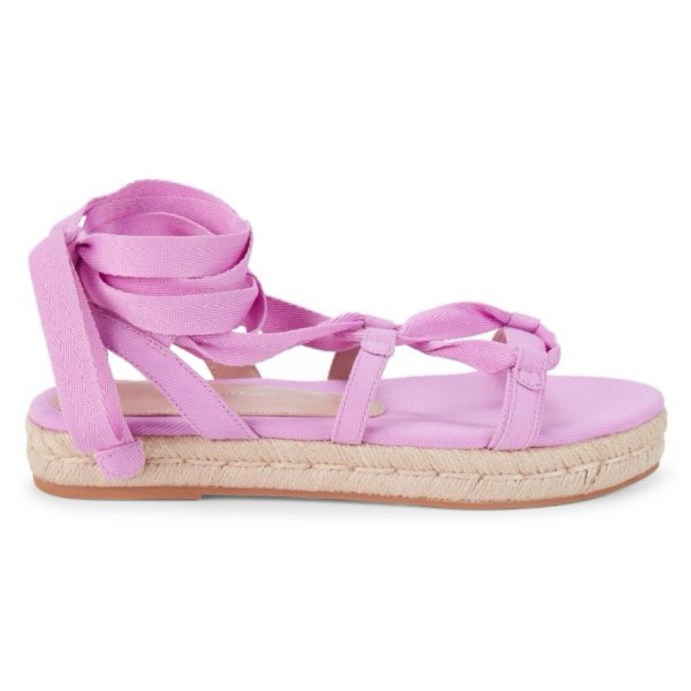 Stuart Weitzman 32MM Espadrille Platform Sandals Pink Tan Chic Tie Up